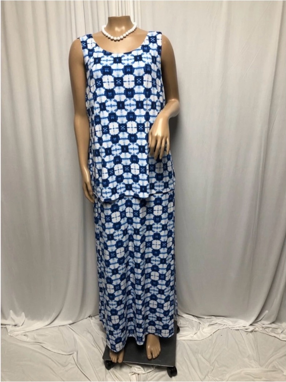 Rafaella Maxi Dress Womens 2X Blue White Sleeveless Stretchy Summer Travel